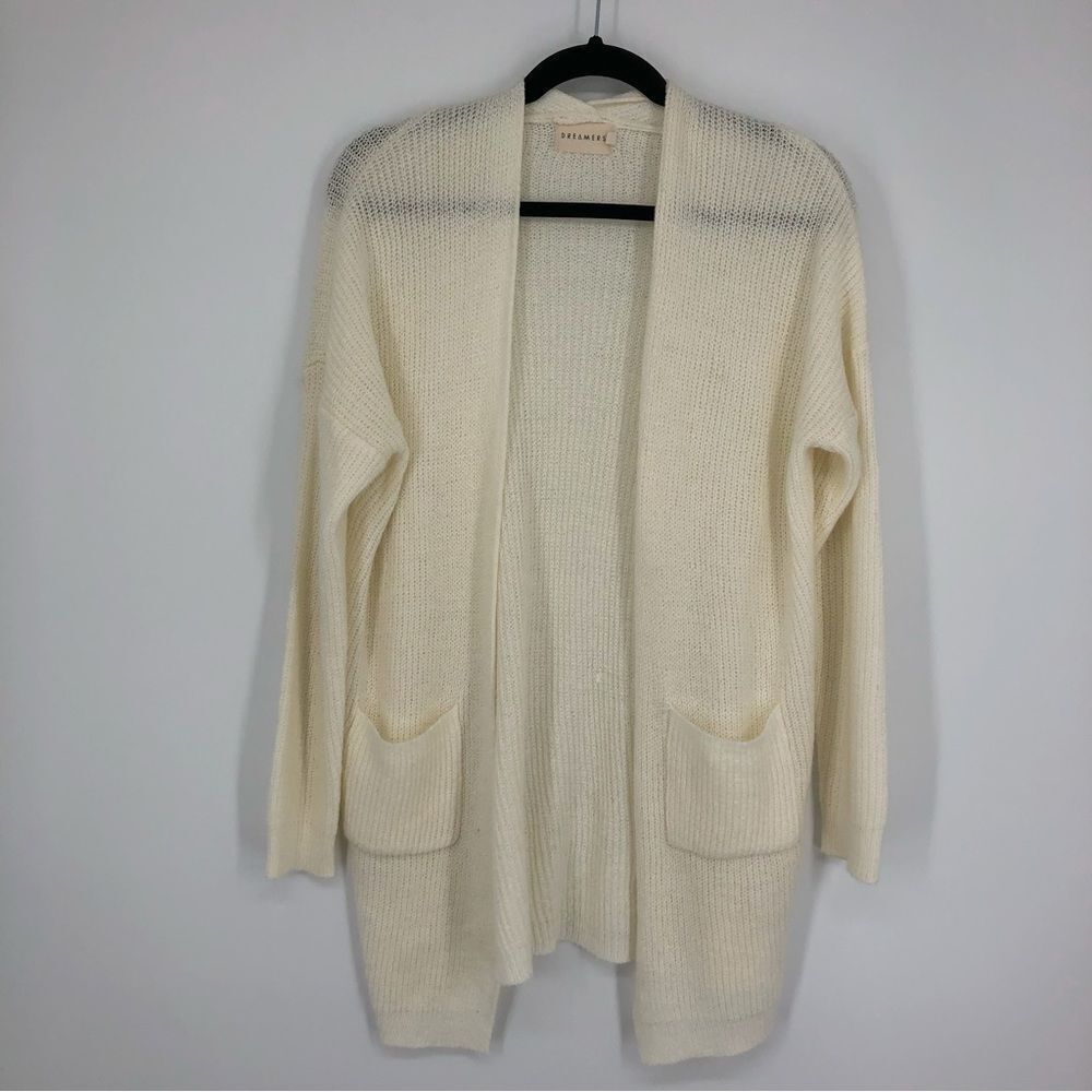 Dreamers Open Front Cardigan Pockets Cream‎ Size Medium